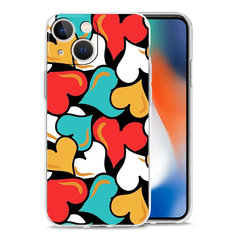 Phone Case For iPhone 16 Cases iPhone 15 12 13 14 16 Pro Max X XR XS Max 15 Plus iPhone11 Cover Oil Painting Graffiti Heart