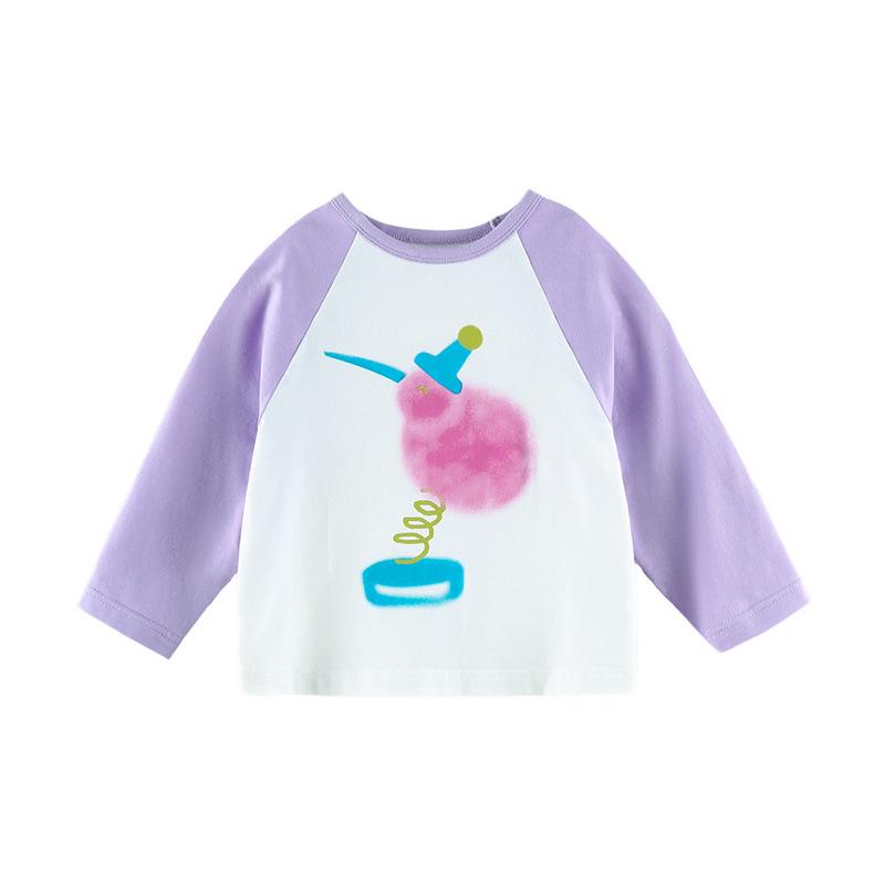 2025 Spring Kids' Round Neck Cute Long Sleeve Color Block T-Shirt