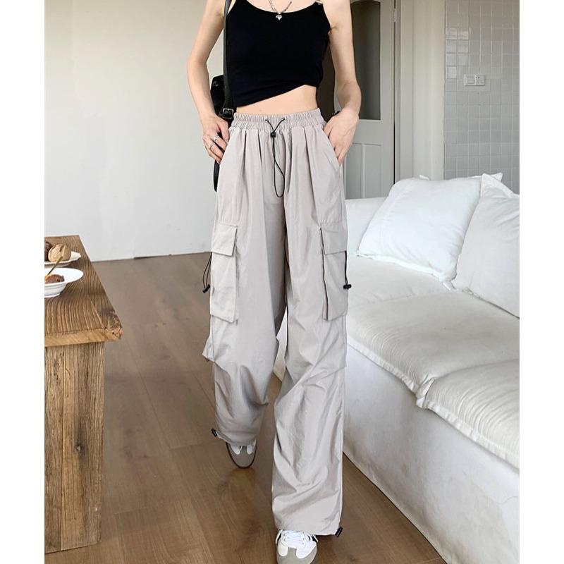Freizeithose Damen High Waist und dünne Cargohose Frühling und Sommer Neu Vielseitige lockere gerade Hose