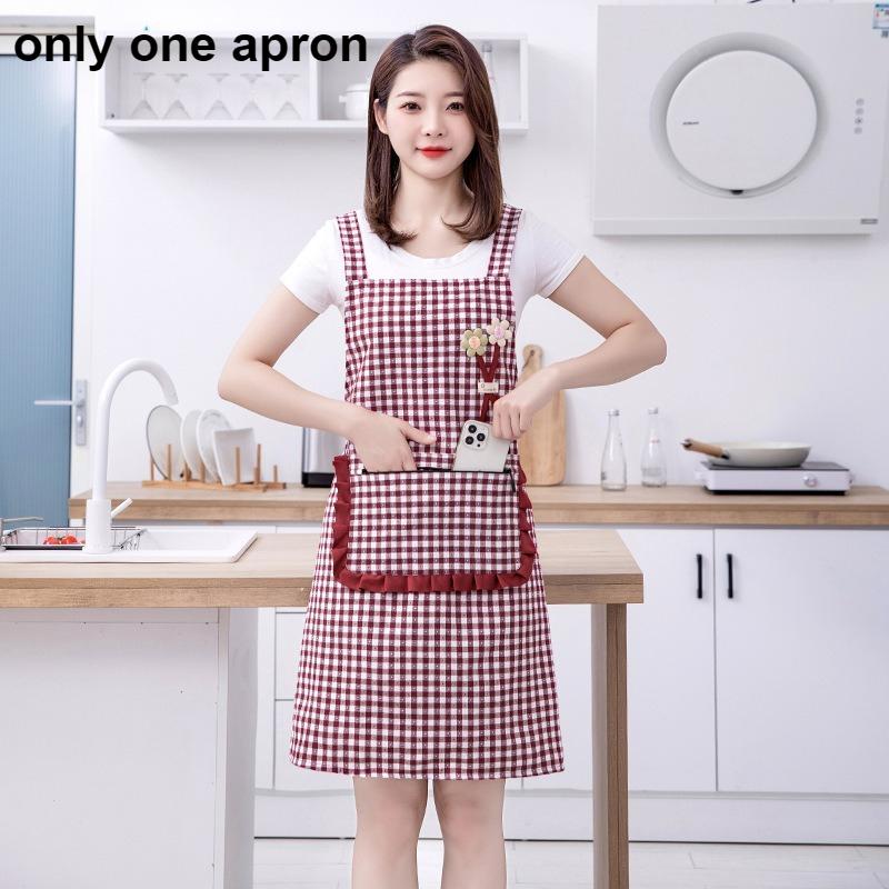 1pcs Women's Plaid Cotton Apron Waterproof Oil Resistant Breathable Kitchen Apron for Cooking Household Workwear Summer