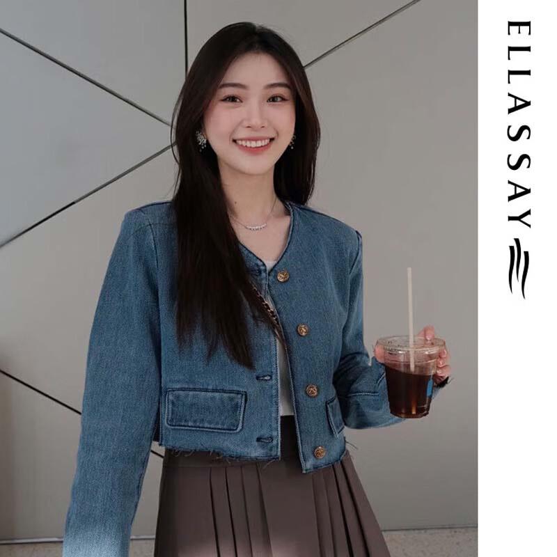 ELLASSAY Women's Classic High-Waist Short Denim Jacket