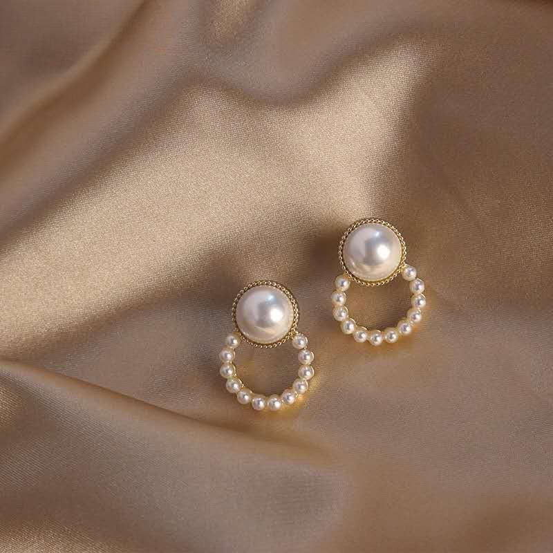 Koreanske enkle stud øredobber Temperament Sweet Pearl Flower øredobber kvinnelige smykker