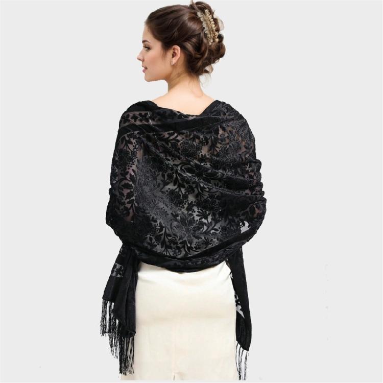 Sophisticated Velvet Shawl Scarf for Women Evening Dress Cover Up Shoulder Wrap Wedding Guest Fringed Scarf