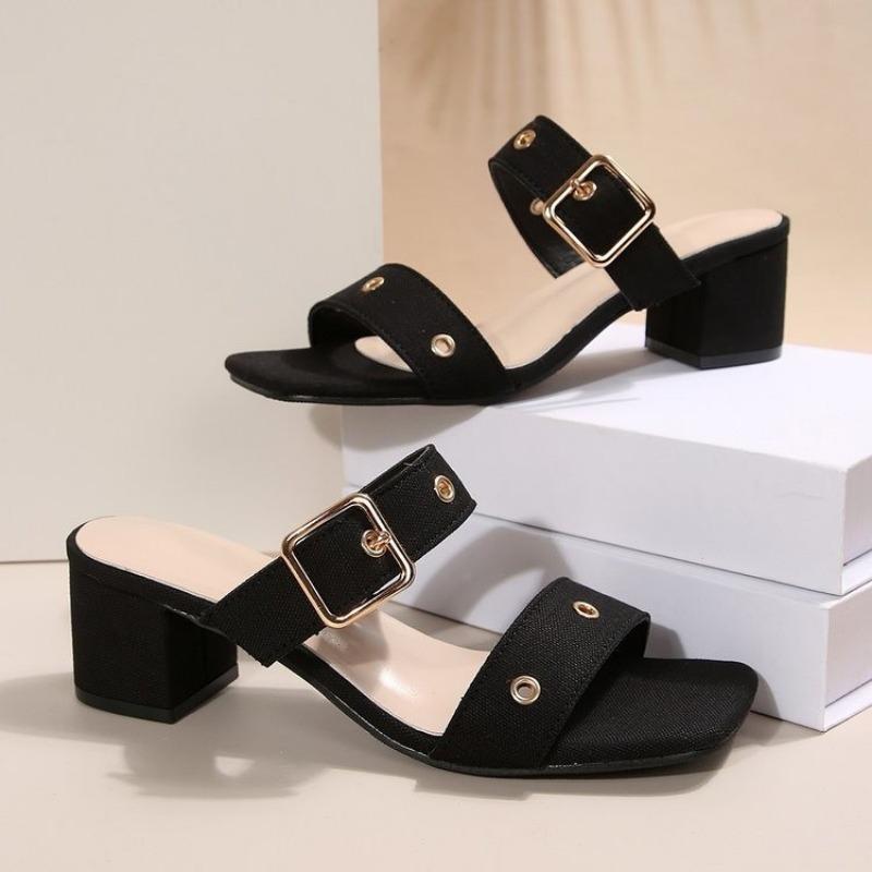 Fashion High Heels Women Square Toe Flip Flops New Summer Sandals Shoes Women Slippers 2025 Trend Brand Elegant Pumps Sexy Dress Slides