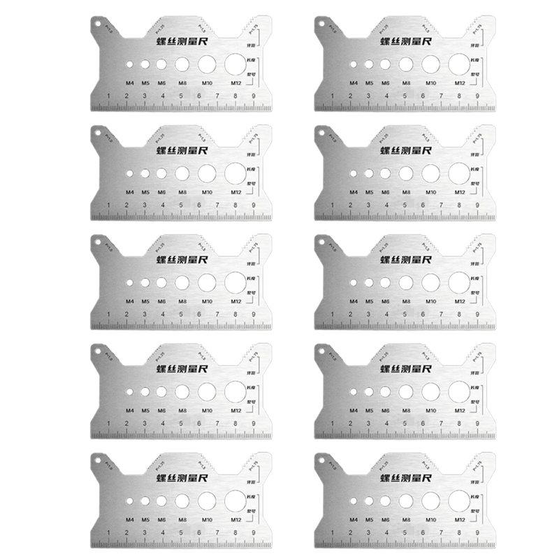 

AB34-Thread Checker Screw Measurement Ruler 10PCS Stainless Steel Caliper Metric Gauge Tool For Measuring Screw Pitch