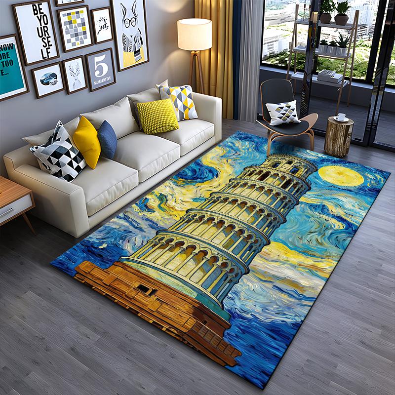"Leaning Tower of Pisa Van Gogh Style Printed Living Room Carpet" Suitable for Use As an Anti-slip for Living Room Bedroom Sofas