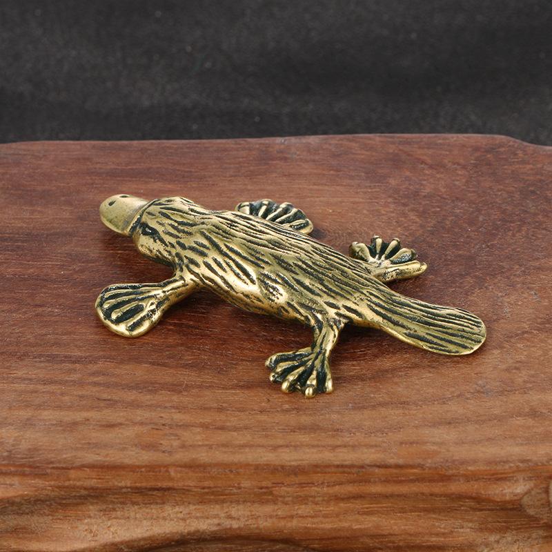 Retro Brass Platypus Ornament Solid Copper Duckbill Miniature Figurine Metal Tea Pet Feng Shui Collectible Model Home Decor