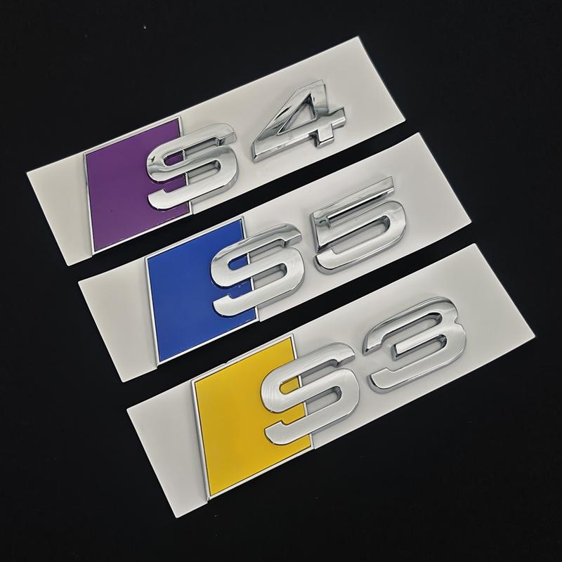 3D ABS Blue Yellow Chrome Car Rear Trunk Emblem Badge Decal For qwe1 S3 8V 8Y 8P S4 B5 B8 B9 S5 Logo Sticker Accrssories