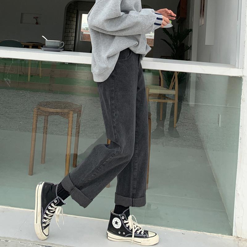 Versatile personalized high-waisted denim wide-leg pants women's loose and thin 2025 autumn and winter new straight jeans