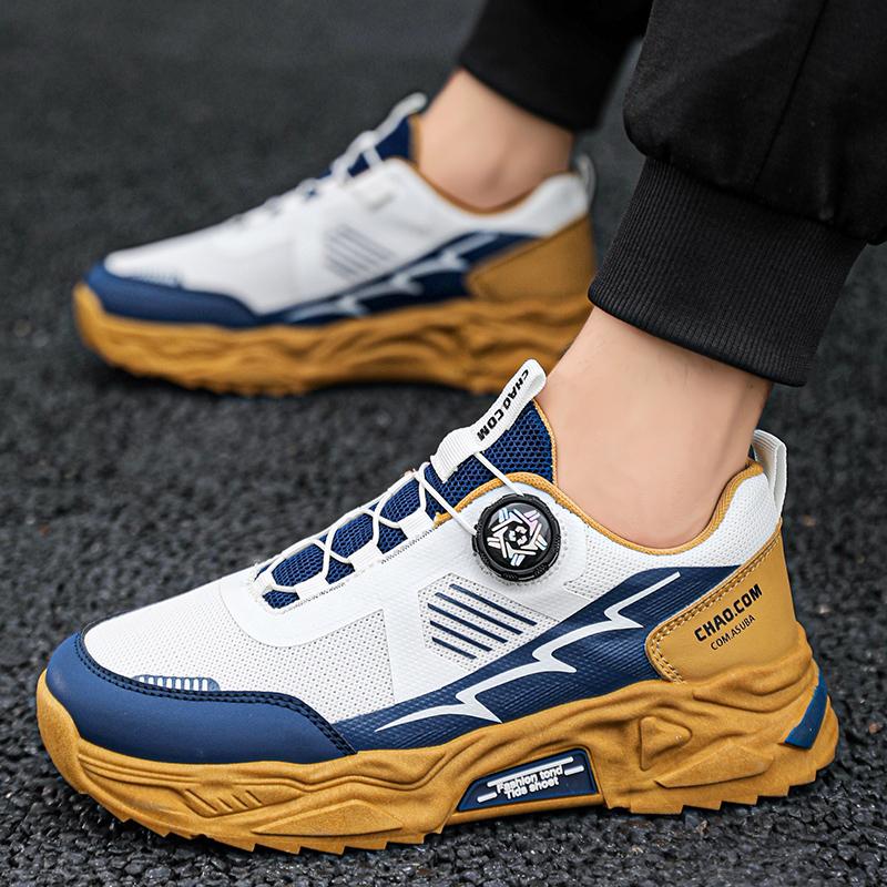 Fashion Men's Rotating Buckle Sneakers Korean Breathable Mesh Sneakers Casual Sports Shoes Thick Sole Outdoor Running Shoes Men Sneakers
