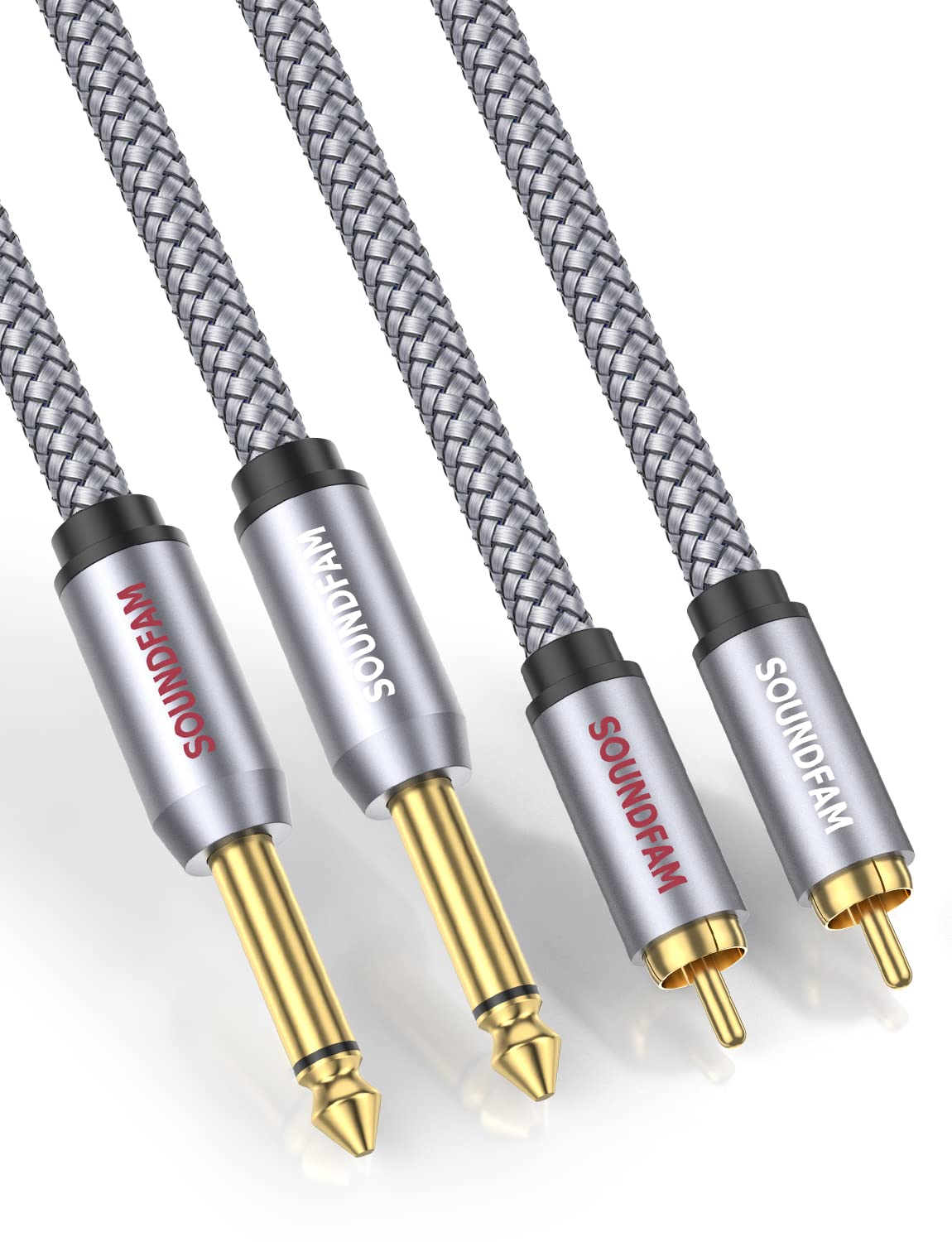 

SOUNDFAM RCA to Dual RCA to Dual TS Stereo Audio Interconnect Cable Nylon Dual to Dual Patch Cable for Gray 1/4 Cable, 1/4-inch [Gold-Plated, Braided] сірий колір