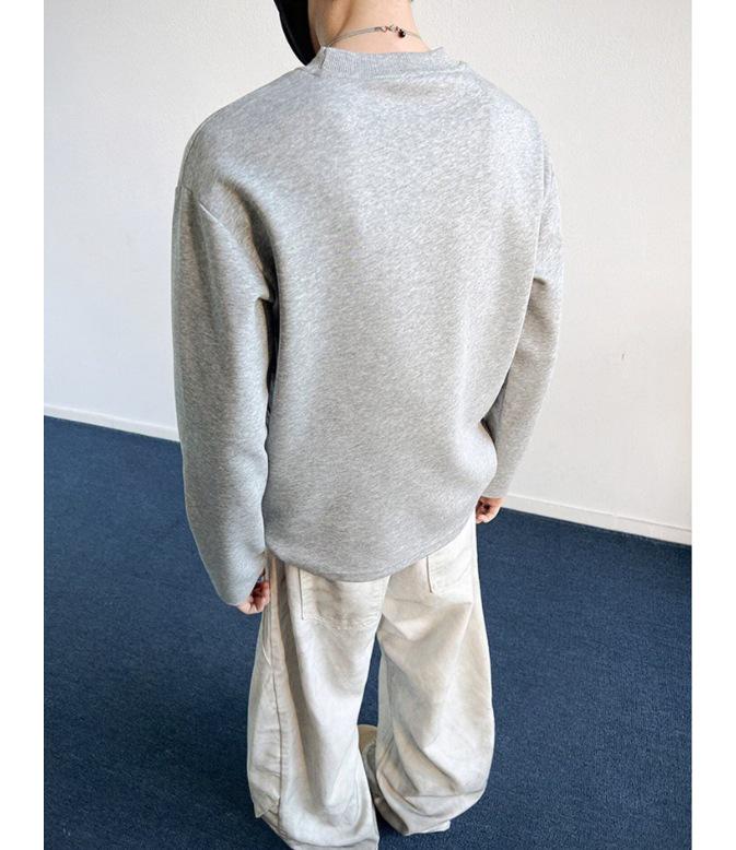 Unisex Patchwork Hoodie: Solid Color, Boxy Fit, Round Neck, Long Sleeve, Autumn/Winter Layer, American Style.