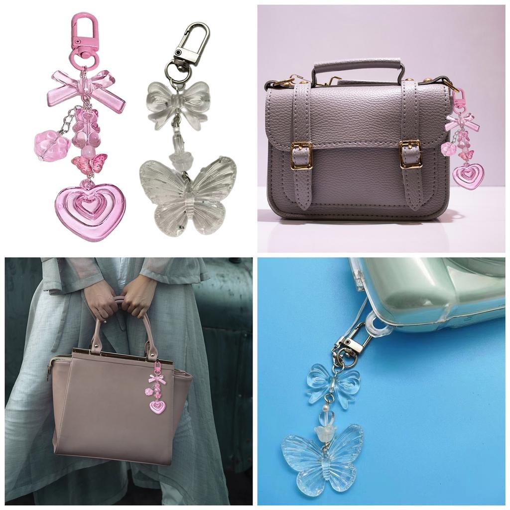 Cute Bowknot Heart Keychain for Phone Bag Aesthetic and Delicate Pendant Keyrings Accessories Gifts Friends & Women