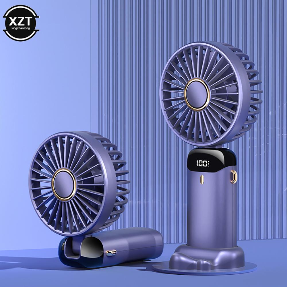 Hand-Held Fan LED Display USB Hanging Neck Portable Small Electric Fans Home Office Desktop Folding Summer Air Cooling Fan 1PC