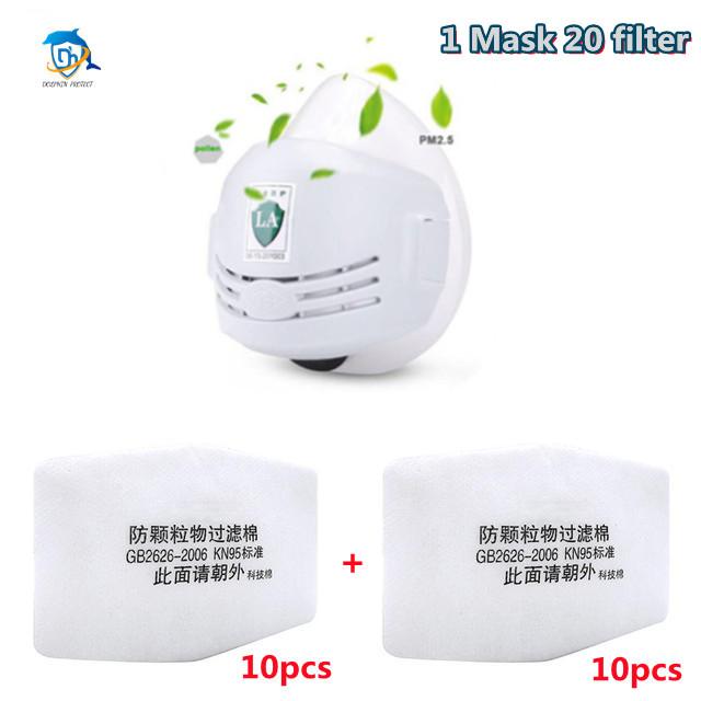 Dust Mask +20pcs Filter Cotton Respirator Half Face Dust-proof Mask Anti Industrial Construction Dust Haze Fog Safety