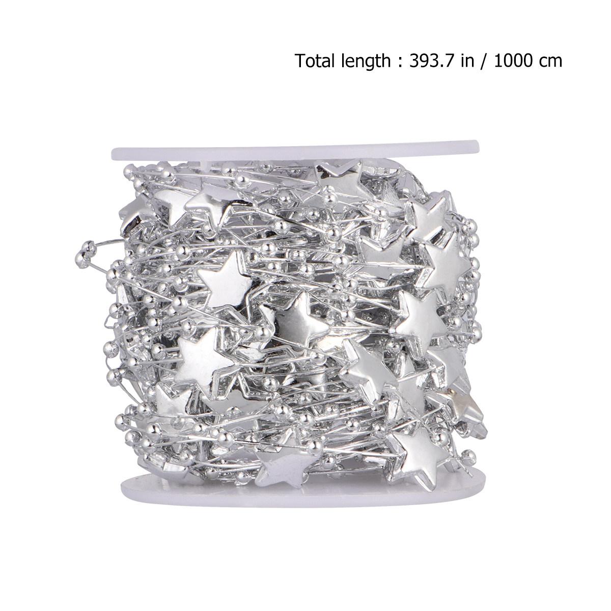 10M/Roll Five-Pointed Star String Beads Chain Silver Glossy Decorative Beads For Wedding Christmas Diy Bridal Bouquet серебряный