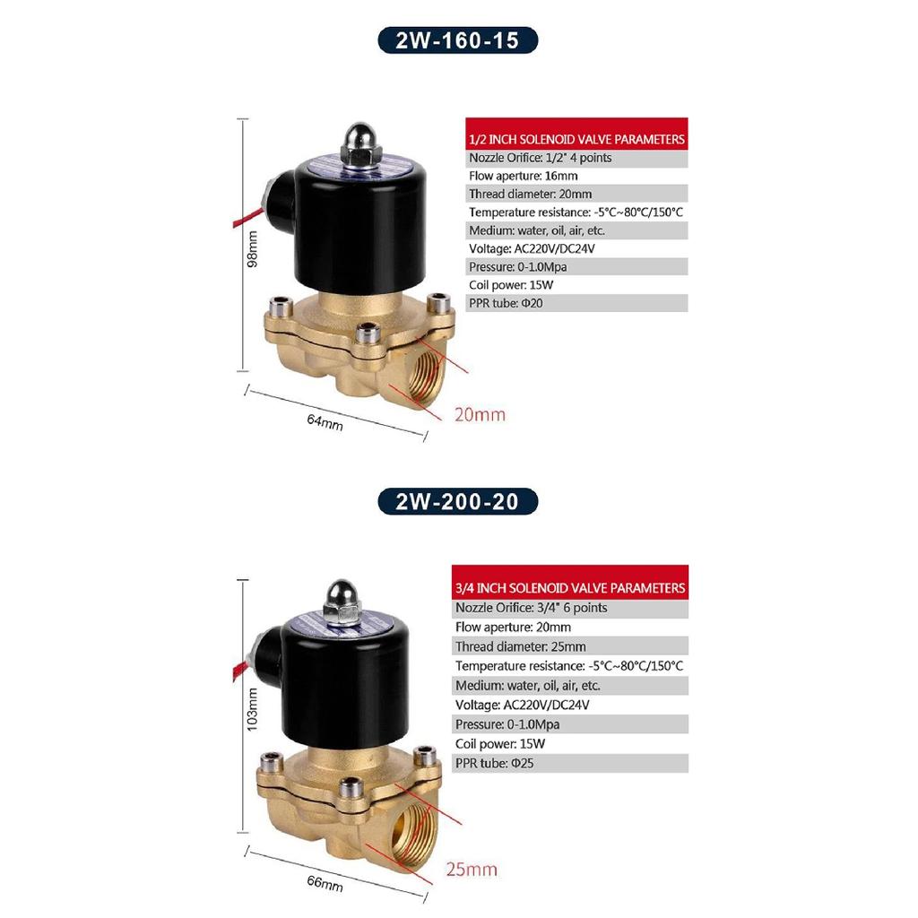 Electric Brass Solenoid Valve 1/4" 3/8" 1/2" 3/4" 1" 2" Normally Closed Normally Open Valve for Water Oil Air 12V 24V 220V 110V