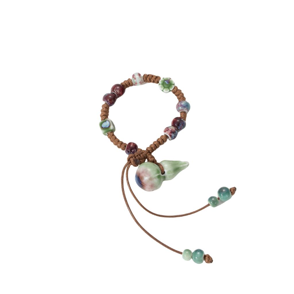 Retro Style Gourd Woven Bracelet, Ethnic Style Flower Beaded Small Fresh Bracelet, Niche Literary Jewelry