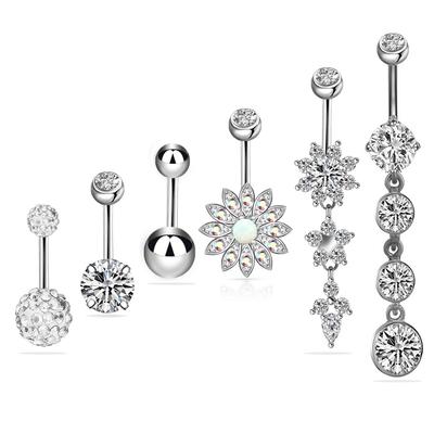 6 -Piece Set Of Stainless Steel Zircon Diamond -Studded Navel Ring Soft Ceramic Ball Opal Zircon Combination Set 