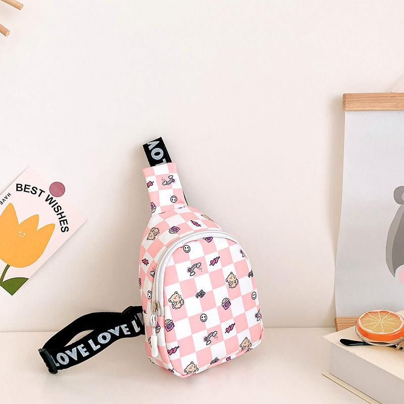 Adorable Cartoon Plaid Kids Chest Bag 2023 Fashionable Toddler Crossbody Bear Snack Bag