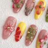 10Pcs 3D Floral Press-on Nails Thick Reusable Fake Nails with Gel Design Summer French Tip Artificial Nails for Women