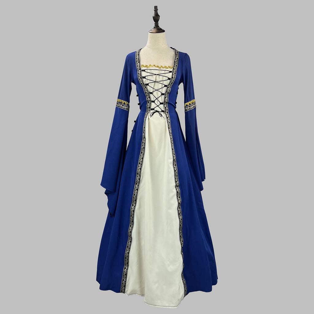 European & American Gothic Medieval Square Neck Bell Sleeve Plus Size Dress