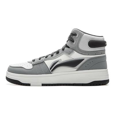 Li Ning Tianji Soft HI Slip Resistant Abrasion Resistant Mid Top Skateboard Shoes Men's White Gray Black AGCU367-3