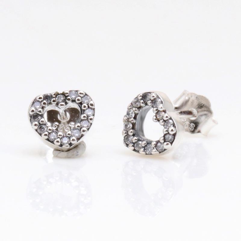 925 Sterling Silver Heart Shape Zircon Earrings - European American Fashion for Women