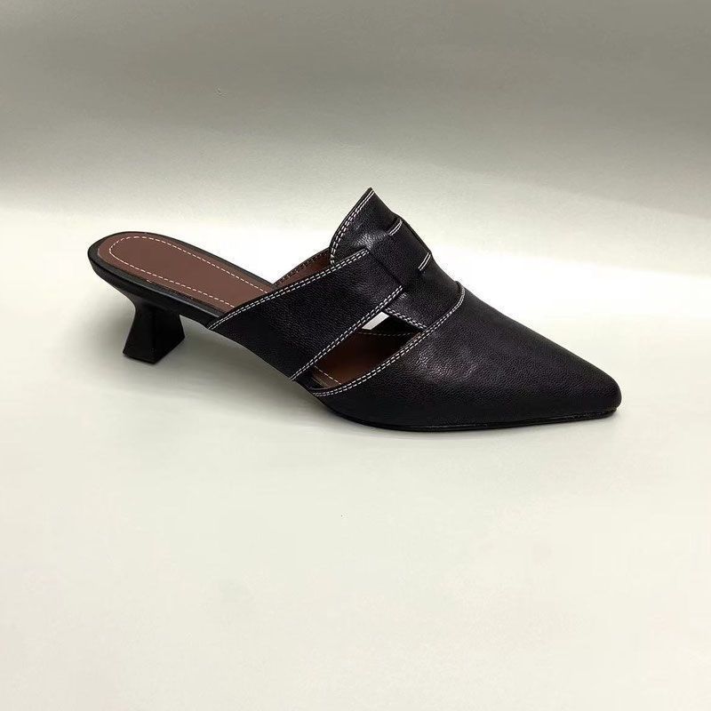 

Туфли кожаные женские мюли на низком каблуке тапочки и босоножки с острым носком шлепанцы Eva элегантная модная летняя обувь 40