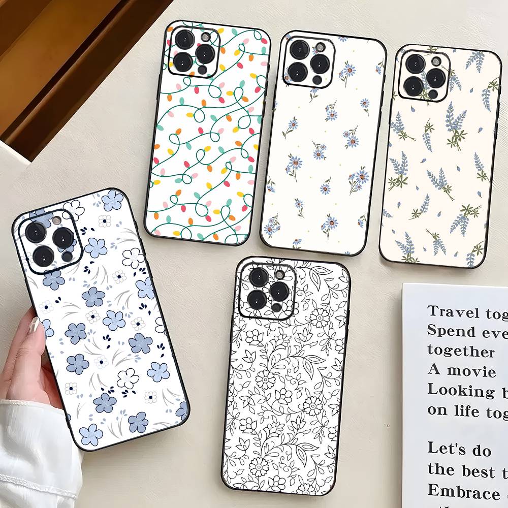 Flowers In Plain Color Phone Case For IPhone 17 Air 16 15 14 13 Pro Max 11 12 Black Silicone Cover