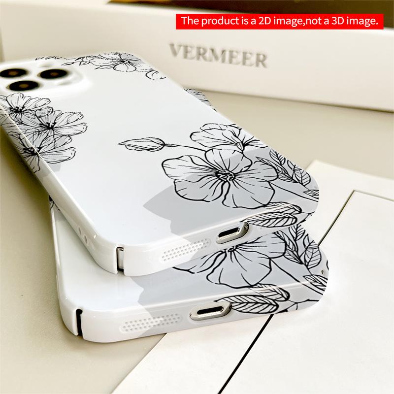 2DFlat Floral Line Art Phone Case All inclusive film hard iPhone case, compatible with iPhone 18 Pro Max 17 16 15 14 13 12 11