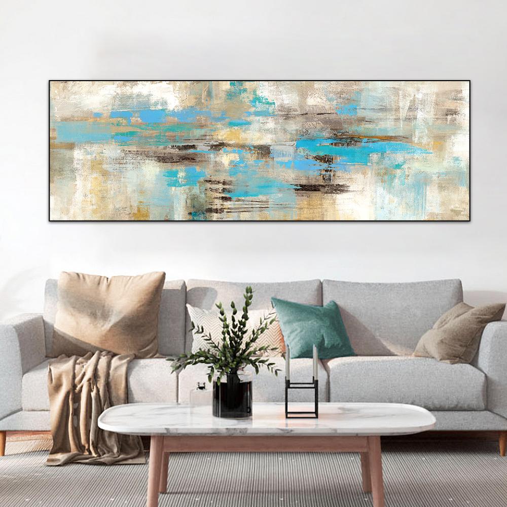 Modern Abstract Oil Painting Print On Canvas Posters Gold and Blue Original Wall Art Painting Picture for Living Room Home Decor