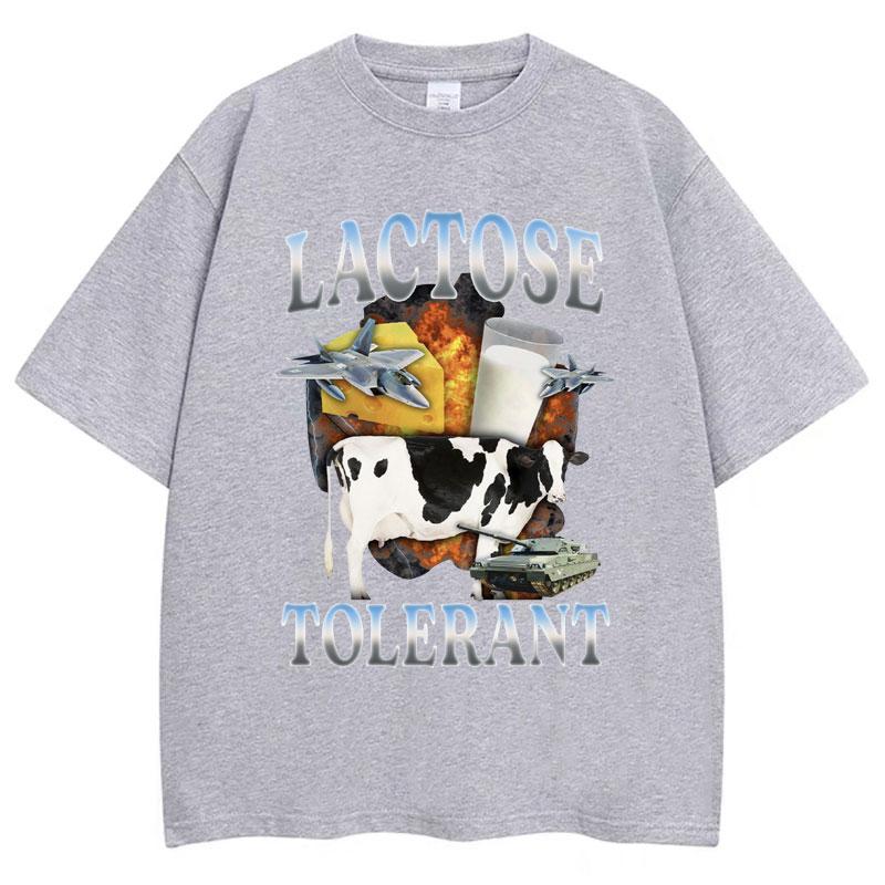 Summer Lactose Resistant Fun Milk Printed Men's Round Neck T-shirt Retro Casual Handsome Breathable Soft Street Short Sleeve