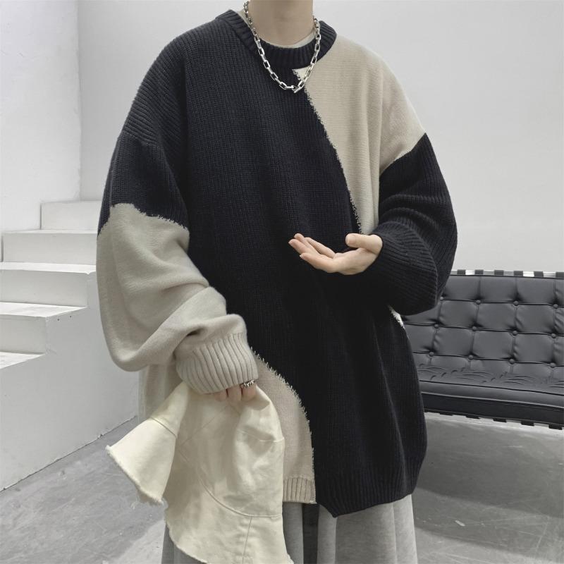 Irregular Splicing Sweater for Men, American Style Lazy High-end Knitted Sweater, Autumn and Winter Oversize Couple Sweater Jacket