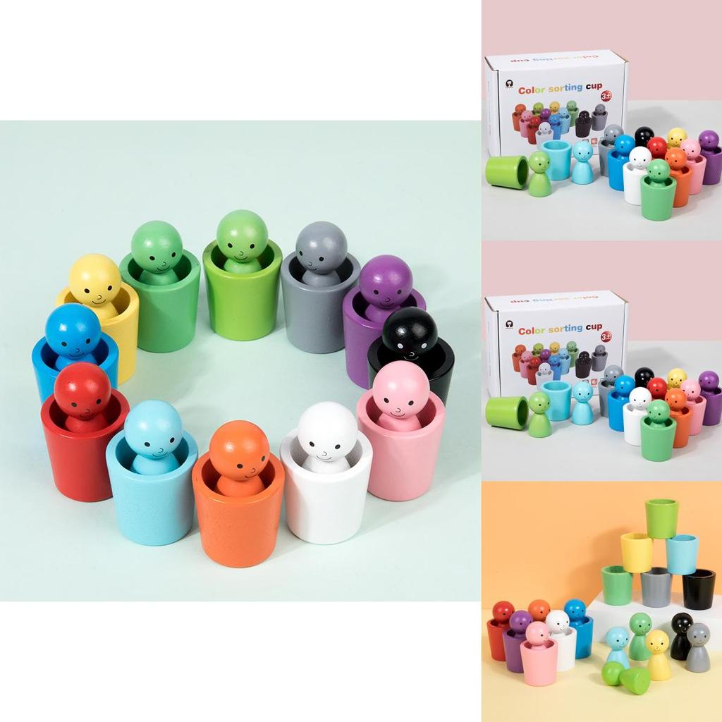 Montessori Farb-Sortierbecher aus Holz für Kinder Hand-Auge-Koordination Lernspielzeug