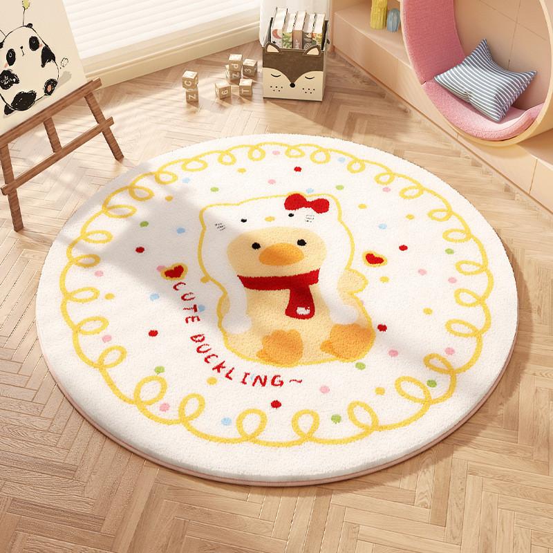 Cartoon Animal Pattern Circular Carpet With Water Wash For Kids Bedroom And Lounge Area