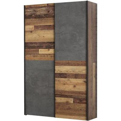 Multifunction 2-door Sliding Wardrobe - Particle Board - Wood and Gray Concrete - L 120 X D 41.6 X H 190.5 Cm - OZZULA