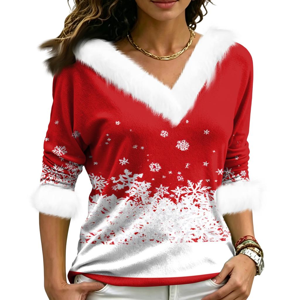 Women's Christmas V-Neck Top Elegant Cut for Party Date and Casual Wear