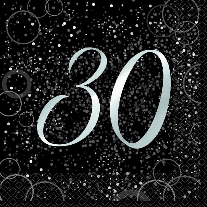 Unique Party Glitz 30th Birthday Disposable Napkins (Pack of 16) One Size argenté/noir