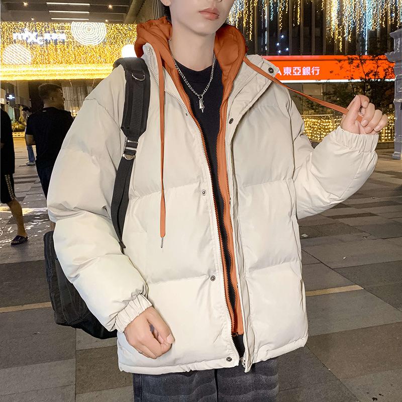New Japanese trendy brand hooded jacket men's loose large size cotton-padded jacket thickened fake two-piece cotton-padded jacket men's handsome