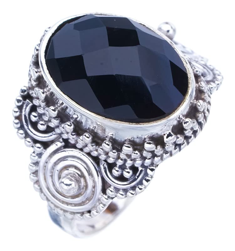 

StarGems® Natural Black Onyx Handmade 925 Sterling Silver Ring 7.5 F1729