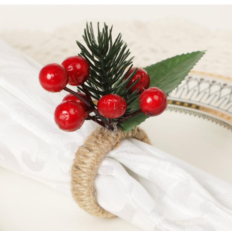 Christmas Napkin Rings Red Flower Towel Buckle Napkin Buckle Natural Jute Napkin Holder Wedding Party Christmas Table Decor