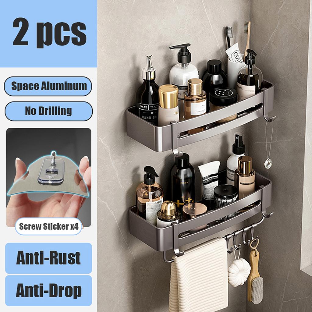 Badezimmerregal ohne Bohren, Wandmontage, Shampooflasche, Dusch-Eckregal, Toiletten-Aufbewahrungsregal, Aluminium, Badezimmer-/Küchenzubehör