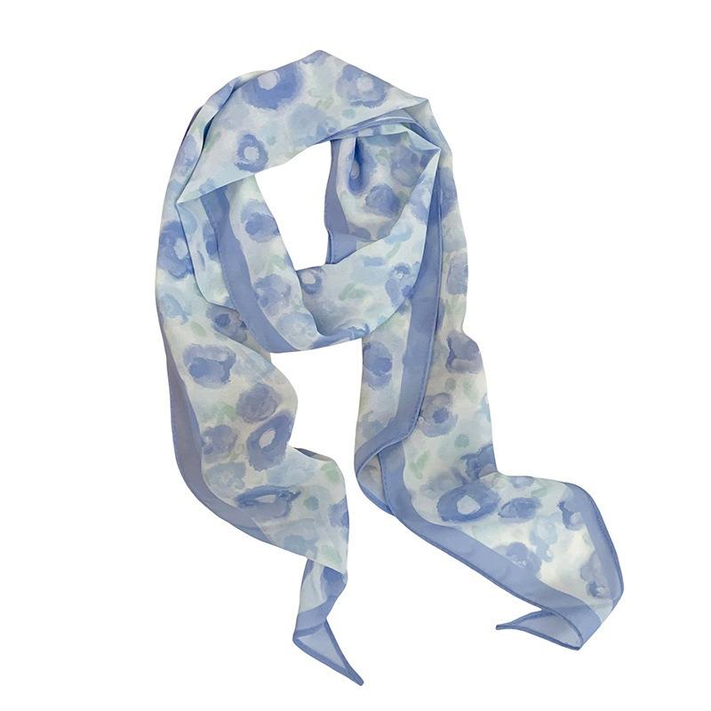 Long Silk Scarf Neck High-end Decorative Scarf Multi-functional Floral Headscarf Headband Hair Tie Waist Belt Streamer