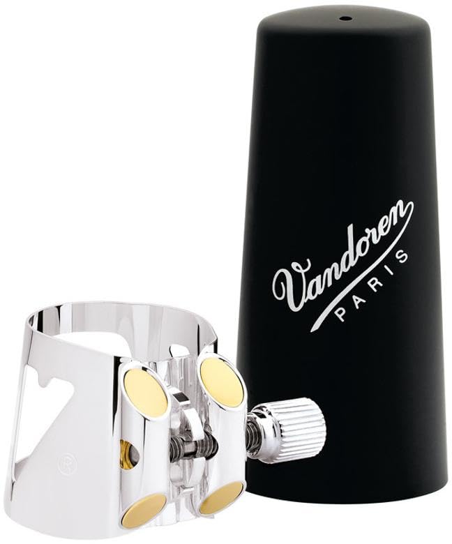VANDOREN E-flat Clarinet Ligature Optimum LC02P Silver-Plated with Plastic Cap - Symmetrical Even Tightening Three Plates