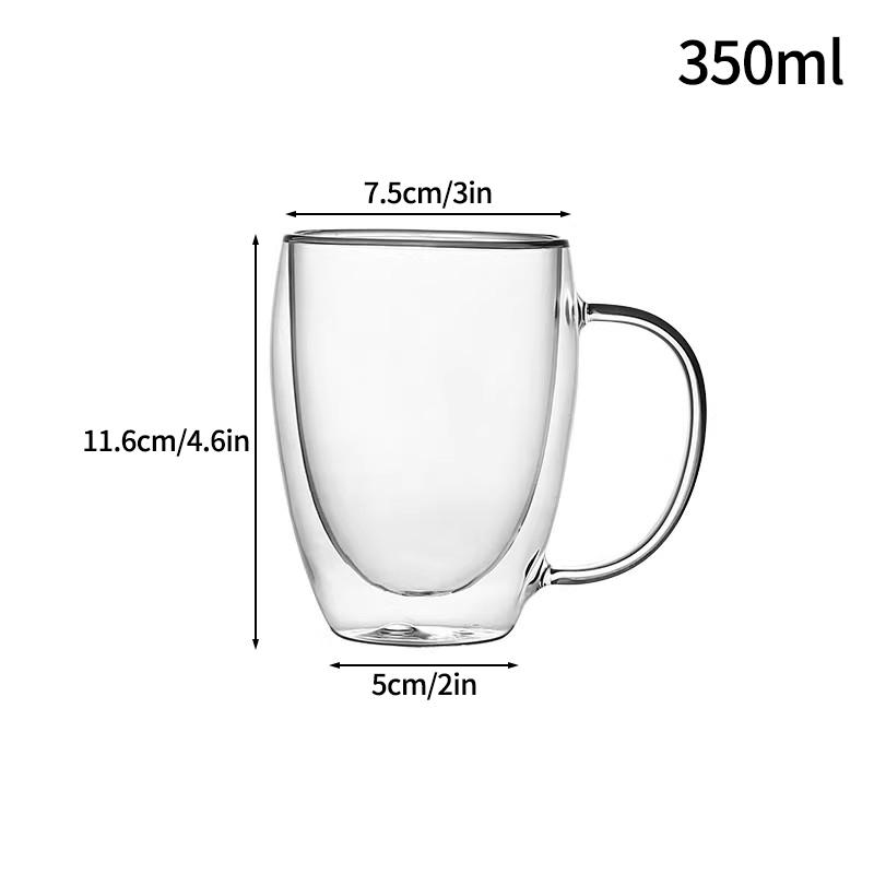 Glass Mug Double Wall Glass Coffee Cup with Handle Milk Water Cup Clear Cups Heat Resistant High Borosilicate Glass Mug