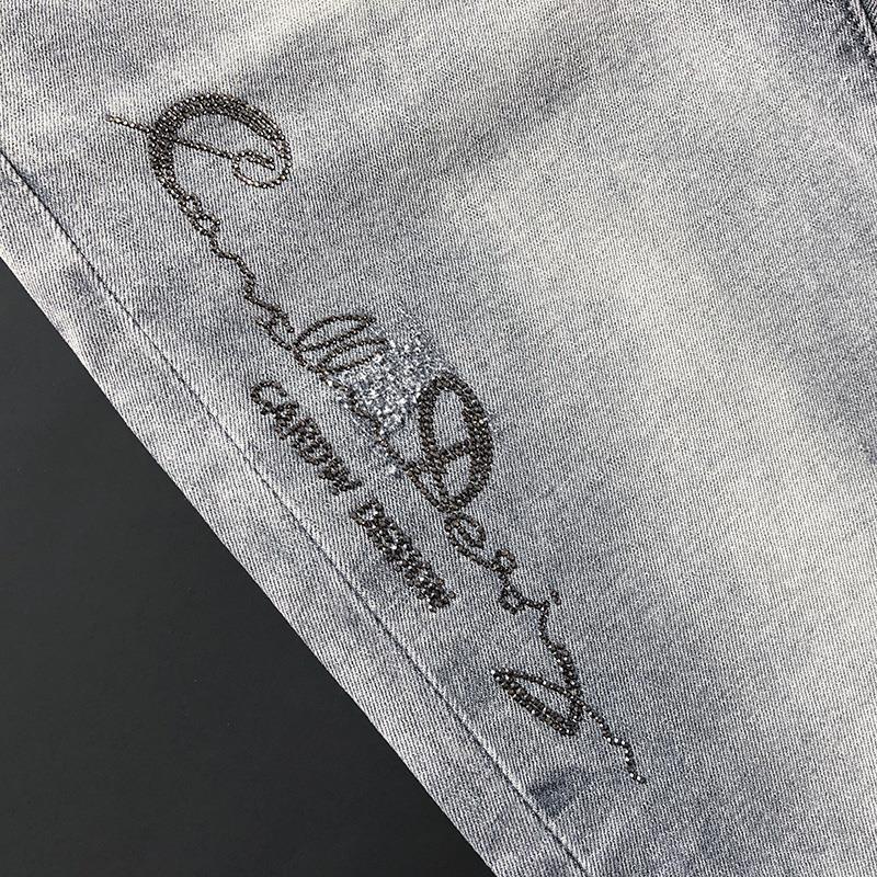 2022Autumn Men's New Fashion Brand Slim Fit Printed Rhinestones Skinny