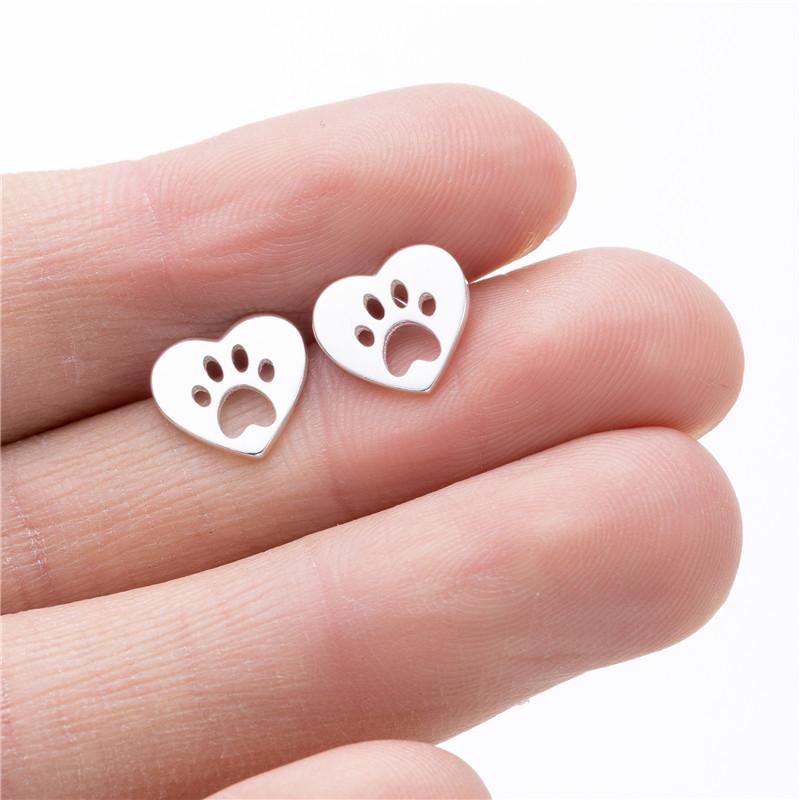 925 Sterling copper Small Animal Stud Earrings for Women Mini Dog Paw Piercing Earring Zircon Rabbit Owl Cat on Moon Pendientes