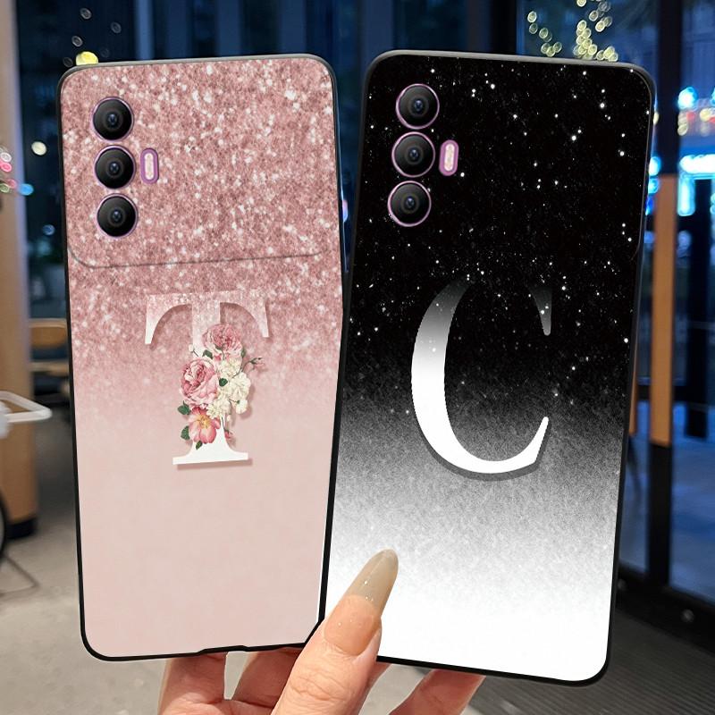 Phone Cover For Tecno Spark 8 Pro Case Stylish New Letter With Flower Shiny Starry Sky Soft Black Anti-scratch Back Cover
