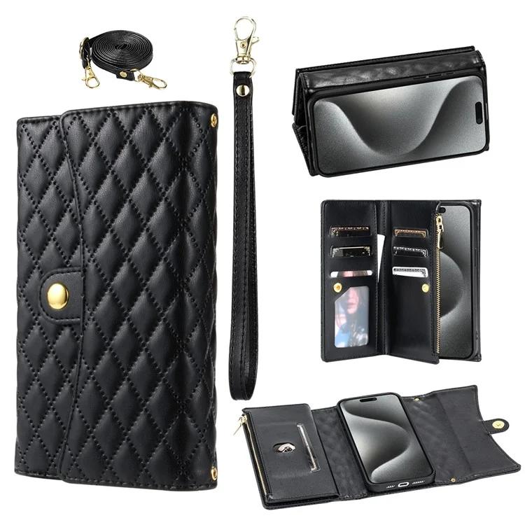 

BKS-002 For iPhone 15 Pro Max Case Rhombus Imprinted PU Leather Phone Cover